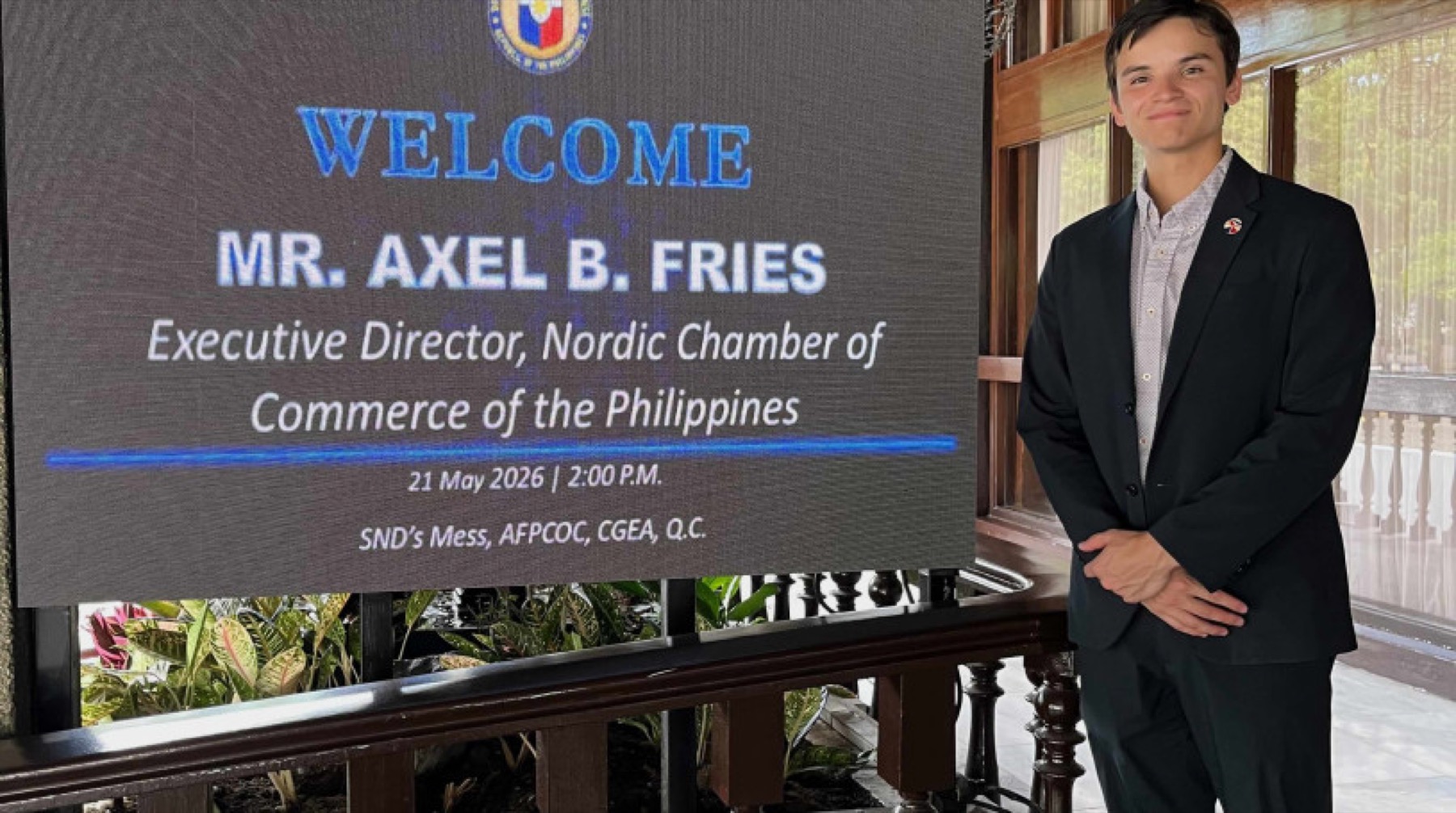 Axel B. Fries, then Executive Director of NordCham Philippines, at the Department of National Defense, 21 May 2026